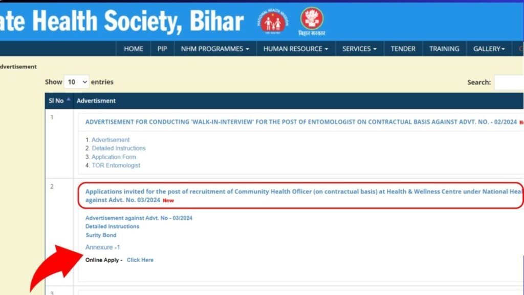 SHSB Bihar CHO Apply Online