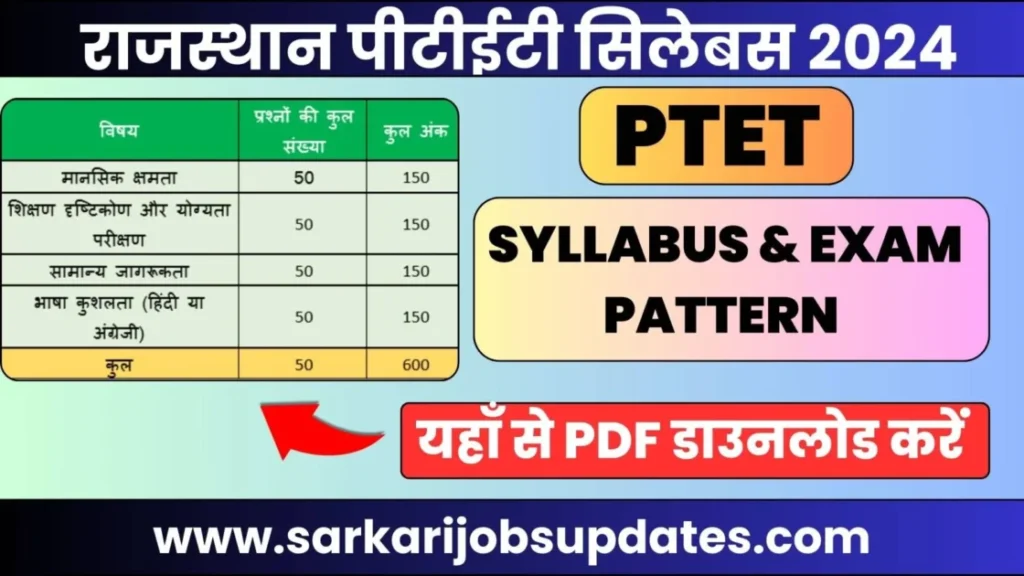Rajasthan PTET Syllabus 2024 PDF Download in Hindi